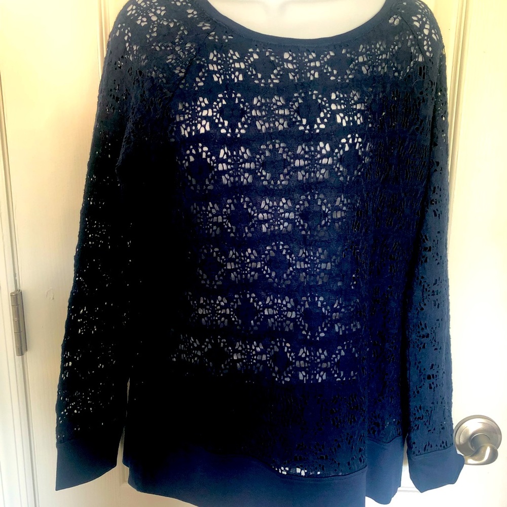 LS Royal Blue crochet see through cotton knit top .